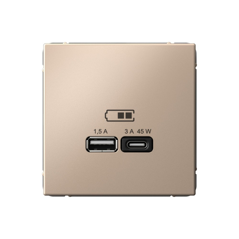 Розетка USB+USB type C Systeme Electric ARTGALLERY, скрытый монтаж, песочный, GAL001229