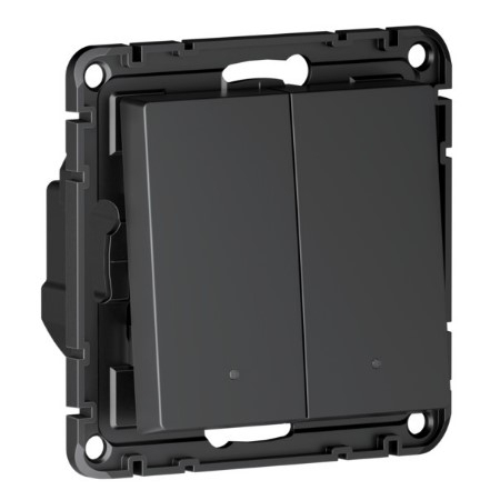 Умный выключатель двухклавишный Systeme Electric/Sber ATLASDESIGN SMART скрытый монтаж, с подсветкой, с нейтралью, карбон