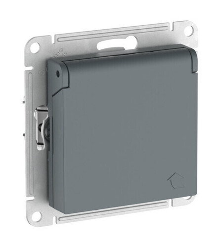 Розетка Systeme Electric ATLAS DESIGN, скрытый монтаж, с заземлением, с крышкой, со шторками, быстрозажимные клеммы, грифель