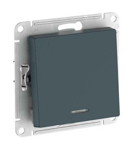 Выключатель 1-клавишный Systeme Electric ATLAS DESIGN, с подсветкой, скрытый монтаж, быстрозажимные клеммы, изумруд