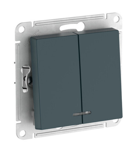 Выключатель 2-клавишный Systeme Electric ATLAS DESIGN, с подсветкой, скрытый монтаж, быстрозажимные клеммы, изумруд