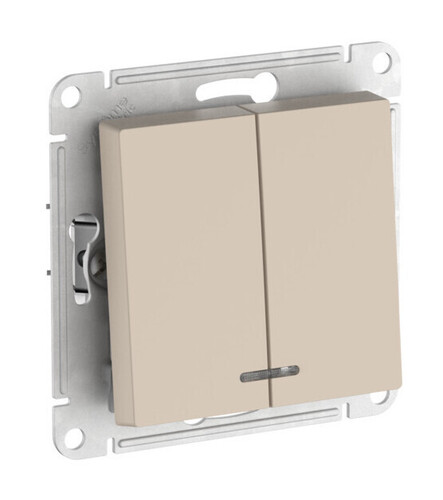 Выключатель 2-клавишный Systeme Electric ATLAS DESIGN, с подсветкой, скрытый монтаж, быстрозажимные клеммы, песочный