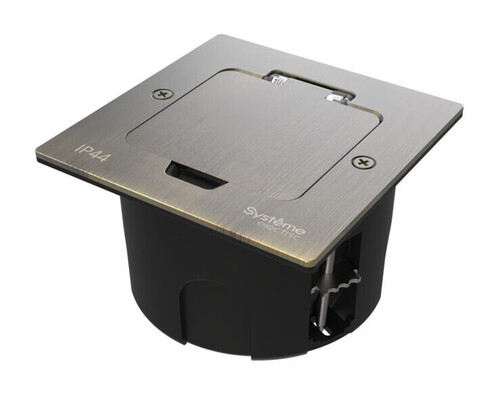 Systeme Elecrtic MultiDesk Античная латунь Лючок на 2 модуля IP44 с монтажной коробкой для стены, фальшпола, стола, тип MDK20