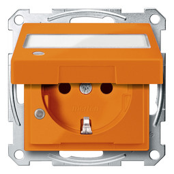 Розетка MERTEN SYSTEM M, скрытый монтаж, с заземлением, с крышкой, со шторками, оранжевый, MTN2313-0302