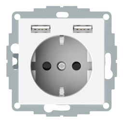Розетка с USB Merten, скрытый монтаж, с заземлением, белый, MTN2366-0319