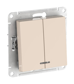 Выключатель 2-клавишный Systeme Electric ATLAS DESIGN, с подсветкой, скрытый монтаж, быстрозажимные клеммы, бежевый