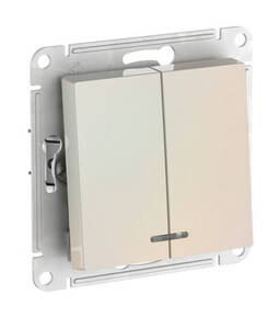 Выключатель 2-клавишный Systeme Electric ATLAS DESIGN, с подсветкой, скрытый монтаж, быстрозажимные клеммы, жемчуг