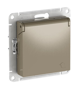Розетка Systeme Electric ATLAS DESIGN, скрытый монтаж, с заземлением, с крышкой, со шторками, быстрозажимные клеммы, шампань
