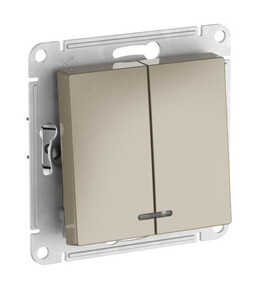 Выключатель 2-клавишный Systeme Electric ATLAS DESIGN, с подсветкой, скрытый монтаж, быстрозажимные клеммы, шампань