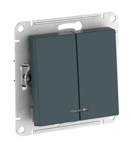 Выключатель 2-клавишный Systeme Electric ATLAS DESIGN, с подсветкой, скрытый монтаж, быстрозажимные клеммы, изумруд