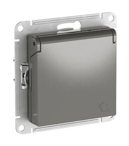 Розетка Systeme Electric ATLAS DESIGN, скрытый монтаж, с заземлением, с крышкой, со шторками, быстрозажимные клеммы, сталь