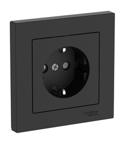 Розетка с рамкой Systeme Electric ATLAS DESIGN, скрытый монтаж, с заземлением, со шторками, быстрозажимные клеммы, карбон