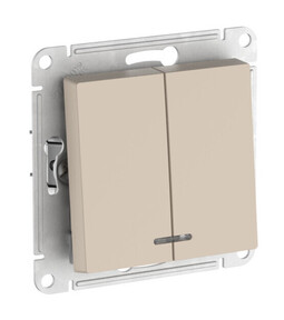 Выключатель 2-клавишный Systeme Electric ATLAS DESIGN, с подсветкой, скрытый монтаж, быстрозажимные клеммы, песочный