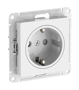 Розетка Systeme Electric ATLAS DESIGN, скрытый монтаж, с заземлением, со шторками, быстрозажимные клеммы, белый (прозрачная накладка)