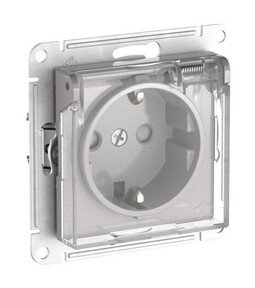 Розетка IP44 Systeme Electric ATLAS DESIGN, скрытый монтаж, с заземлением, с крышкой, со шторками, быстрозажимные клеммы, белый