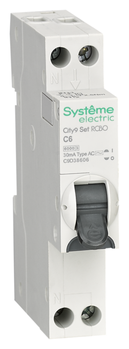 Systeme Electric City9 АВДТ 1П+Н C6 6000A 30мА AC 18мм
