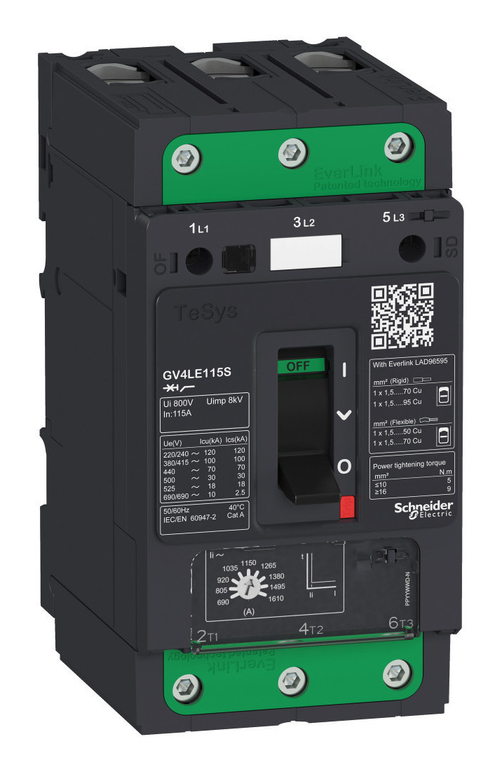 GV4LE115N Выключатель автоматический GV4LE магнитный расцепитель 115A 50kA  зажим EVERLINK | Schneider Electric Москва